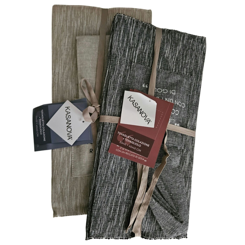 Kasanova Italian Table Linen Placemat Napkin Set Towel Grey Beige Slate NWT